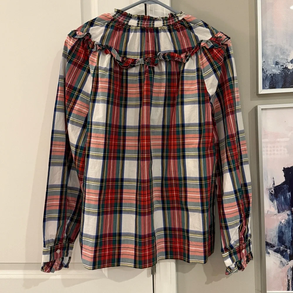 J.Crew Smocked Popover Top in Snowy Stewart Tartan - Picture 2 of 6
